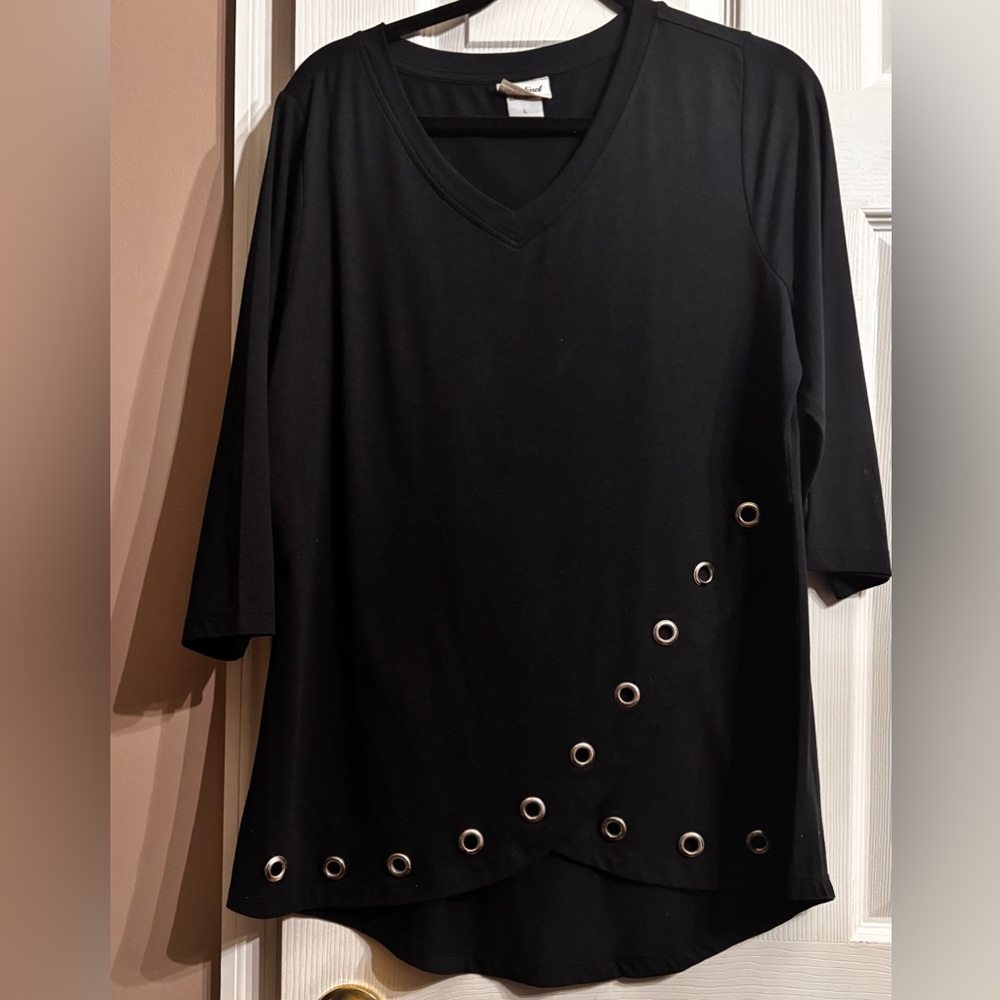 Elegant Black Women's Tunic with Grommets Detailing